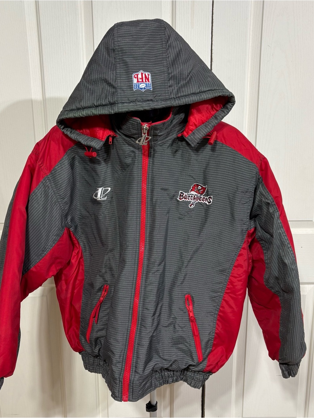 Logo Athletic NFL Pro Line Authentic Tampa Bay Buccaneers Jacket Red Grey L Hood